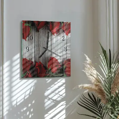 Čtvercové skleněné hodiny na stěnu Růžové tablety