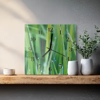 Čtvercové skleněné hodiny na zeď Tráva