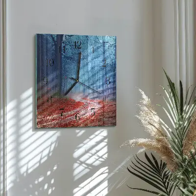 Čtvercové skleněné hodiny na stěnu Lesní cesta
