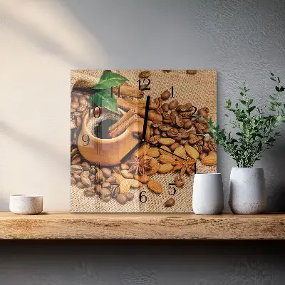 Čtvercové skleněné hodiny na zeď Skořicové mandle