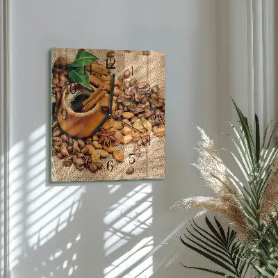 Čtvercové skleněné hodiny na zeď Skořicové mandle
