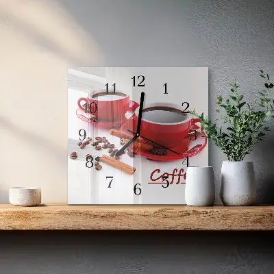 Hodiny na skle čtvercové Šálek kávy