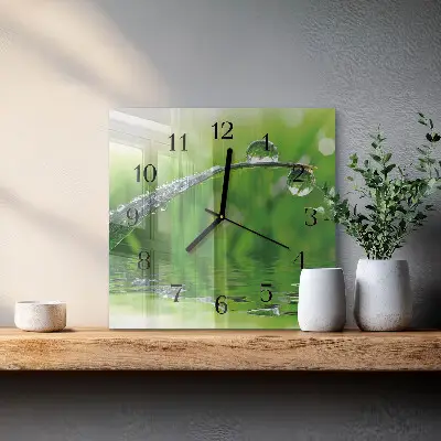 Čtvercové skleněné hodiny na stěnu Kapky rosy