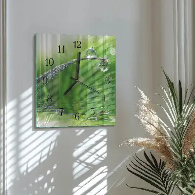 Čtvercové skleněné hodiny na stěnu Kapky rosy