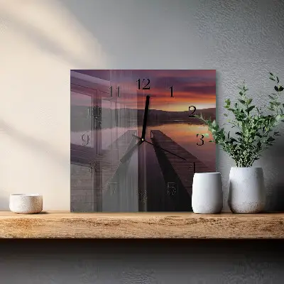 Čtvercové skleněné hodiny na zeď Západ slunce