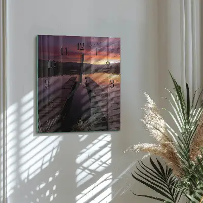Čtvercové skleněné hodiny na zeď Západ slunce