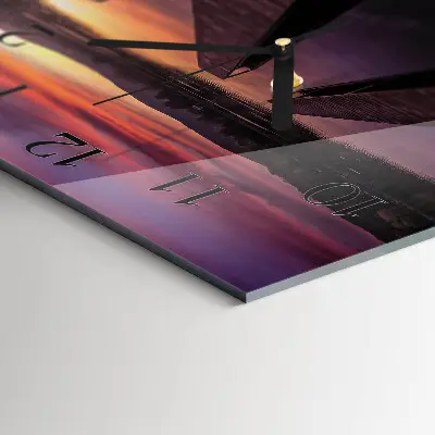 Čtvercové skleněné hodiny na zeď Západ slunce
