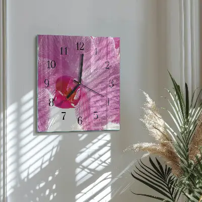 Čtvercové skleněné hodiny na zeď Orchidej