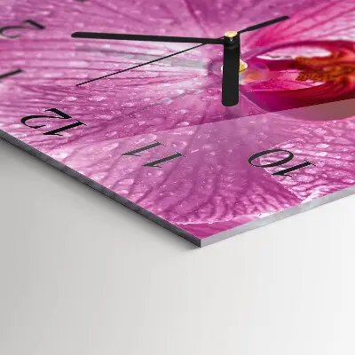 Čtvercové skleněné hodiny na zeď Orchidej
