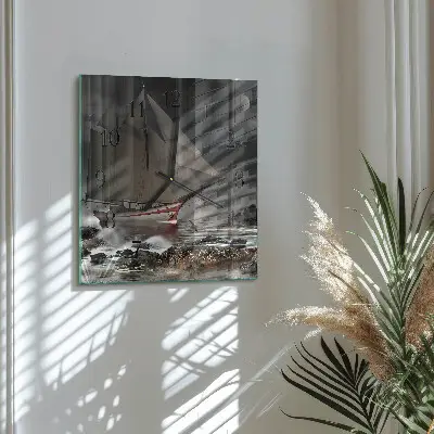 Nástěnné hodiny skleněné čtvercové Plachetnice