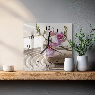 Hodiny na skle čtvercové Písečná orchidej