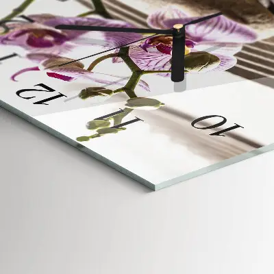 Hodiny na skle čtvercové Písečná orchidej