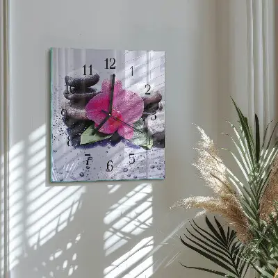 Čtvercové skleněné hodiny na stěnu Orchidej