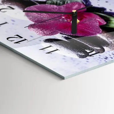 Čtvercové skleněné hodiny na stěnu Orchidej
