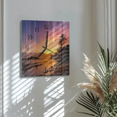 Čtvercové skleněné hodiny na zeď Západ slunce