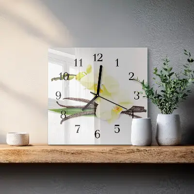 Hodiny na skle čtvercové Vanilková orchidej