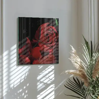 Hodiny s fotkou skleněné čtvercové Růže
