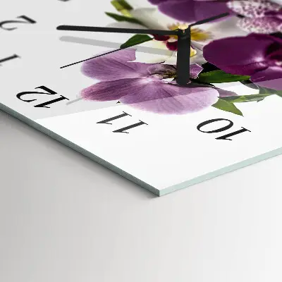 Čtvercové skleněné hodiny na zeď Orchidej