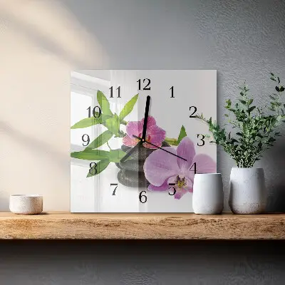 Nástěnné hodiny skleněné čtvercové Orchidej