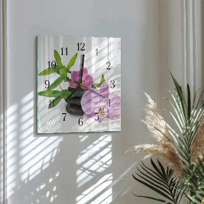 Nástěnné hodiny skleněné čtvercové Orchidej