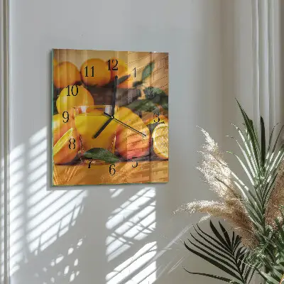 Hodiny na skle čtvercové Pomeranče
