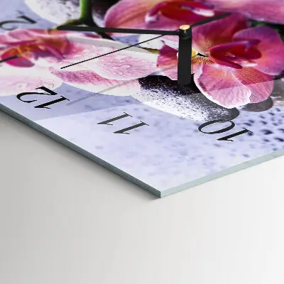 Čtvercové skleněné hodiny na zeď Orchidej