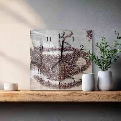 Hodiny s fotkou skleněné čtvercové Kávová zrna