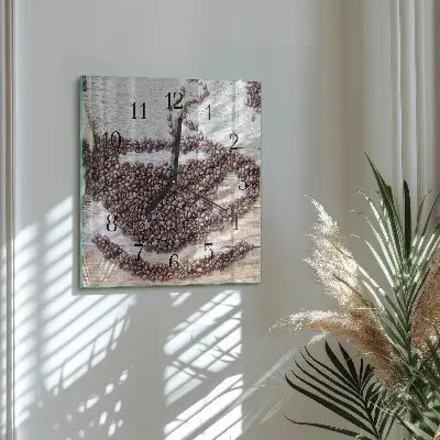 Hodiny s fotkou skleněné čtvercové Kávová zrna