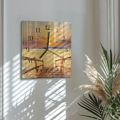 Hodiny s fotkou skleněné čtvercové Most na pláži