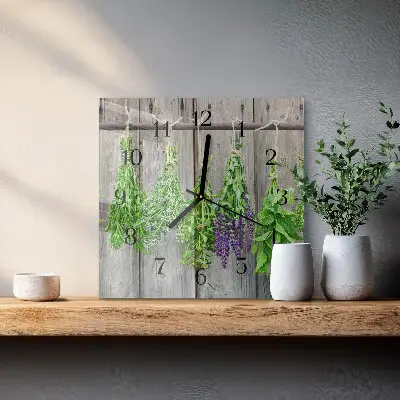 Hodiny na skle čtvercové Bylinky