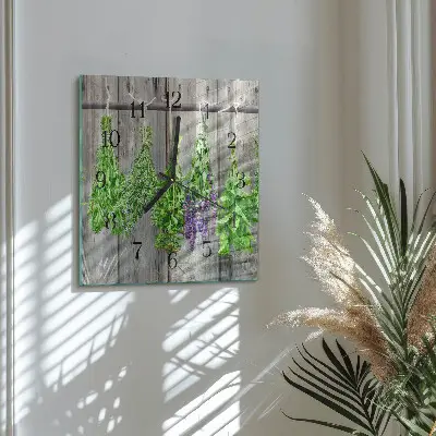 Hodiny na skle čtvercové Bylinky
