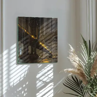 Čtvercové skleněné hodiny na zeď Noční most