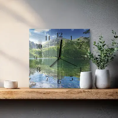 Nástěnné hodiny skleněné čtvercové Horské jezero