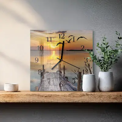 Čtvercové skleněné hodiny na zeď Jezerní most