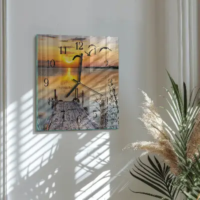Čtvercové skleněné hodiny na zeď Jezerní most