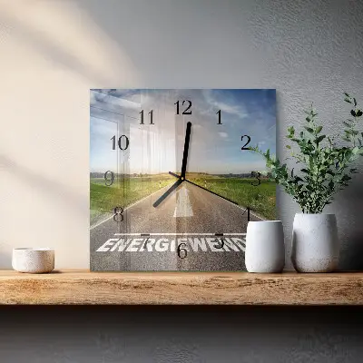Nástěnné hodiny skleněné čtvercové Polní cesta