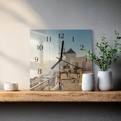 Čtvercové skleněné hodiny na stěnu Santorini