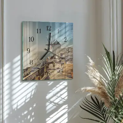 Čtvercové skleněné hodiny na stěnu Santorini