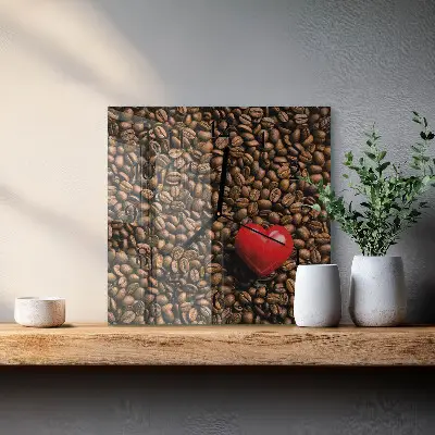 Čtvercové skleněné hodiny na zeď Kávová zrna