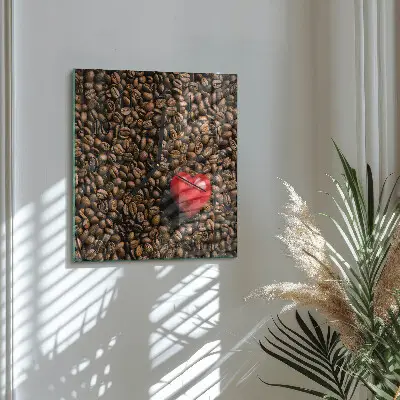 Čtvercové skleněné hodiny na zeď Kávová zrna