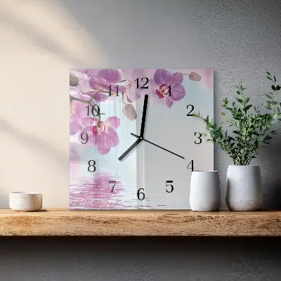 Nástěnné hodiny skleněné čtvercové Orchidej