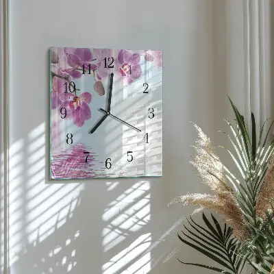 Nástěnné hodiny skleněné čtvercové Orchidej