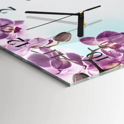 Nástěnné hodiny skleněné čtvercové Orchidej