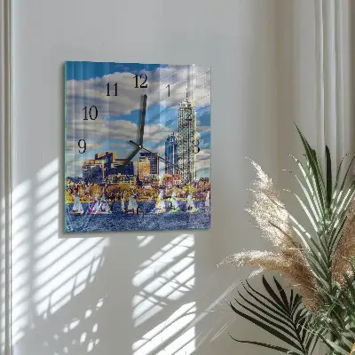 Čtvercové skleněné hodiny na stěnu Plachetnice