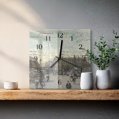 Čtvercové skleněné hodiny na zeď Pohlednice