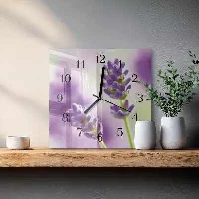 Hodiny na skle čtvercové Levandule