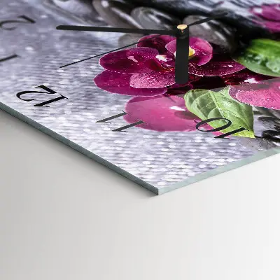 Čtvercové skleněné hodiny na stěnu Orchidej