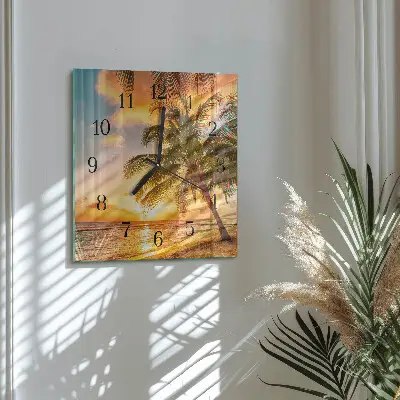 Čtvercové skleněné hodiny na zeď Západ slunce