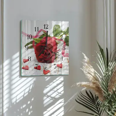 Nástěnné hodiny skleněné čtvercové Růže