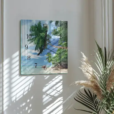 Čtvercové skleněné hodiny na stěnu Palmy